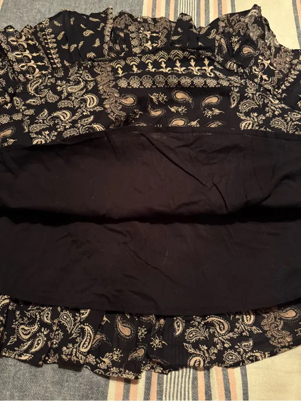 Free People Melissa Black Paisley Printed Tiered Ruffled Mini Skirt - Size Large - Image 4