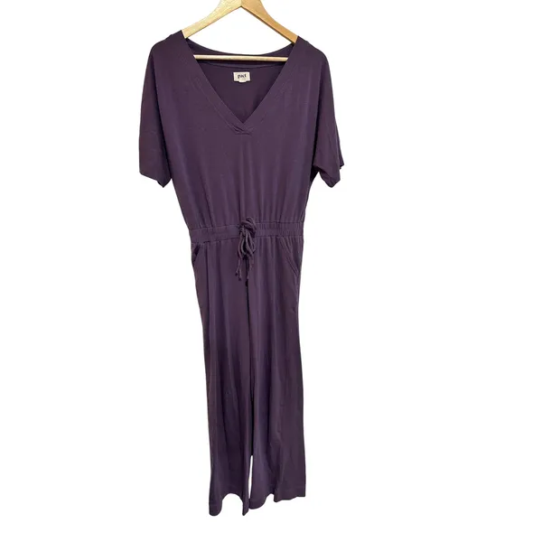 Pact Revive Organic Cotton V-Neck Short Sleeve Drawstring Jumpsuit Purple Small - Image 2