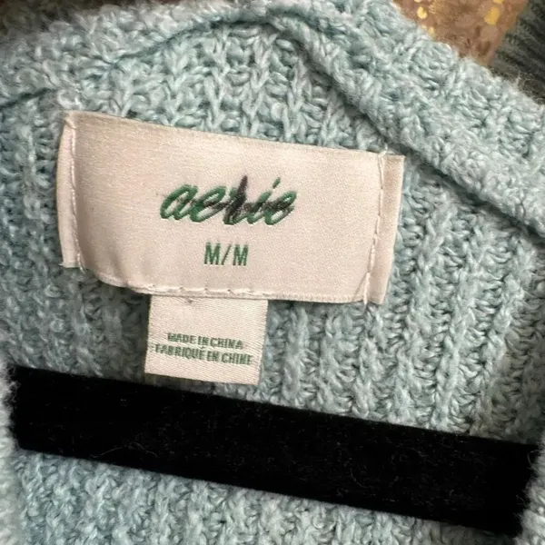 Aerie Light Blue Cozy Up Waffle Knit Hooded Sweater Oversized Medium - Image 4