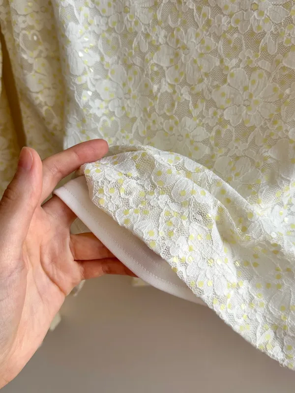 TEDDI Long Sleeve Floral Lace Sequin Blouse, White/Yellow, Size Small - Image 7