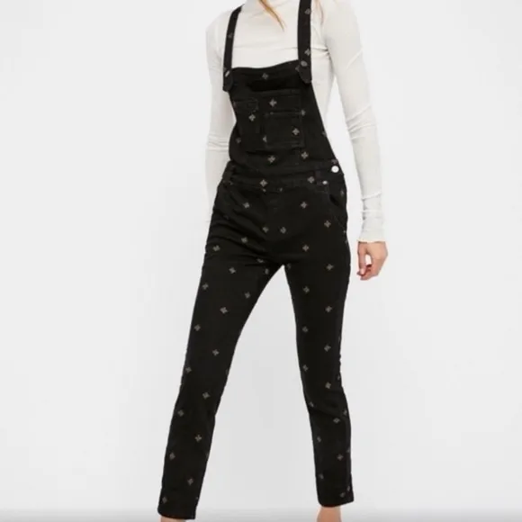 Free People Embroidered Star Skinny Overalls‎ in Washed Black Gold Size 25 - Image 8
