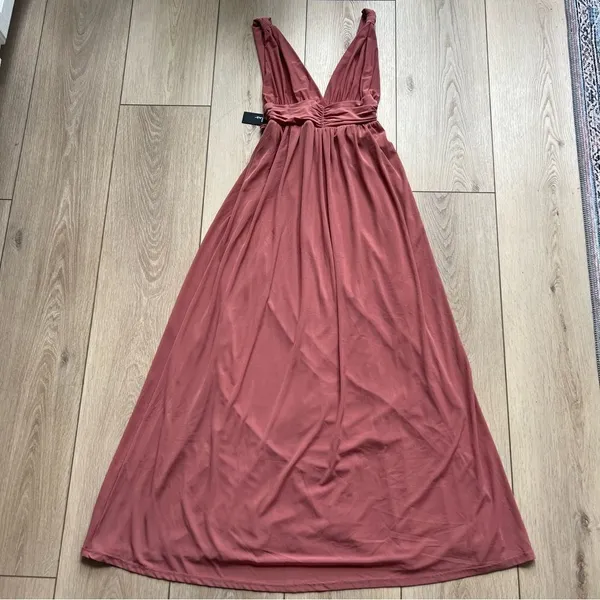 Lulu’s Mesmerized by Love Rusty Rose Mesh Lace-Up Maxi Dress NWT XS - Image 11