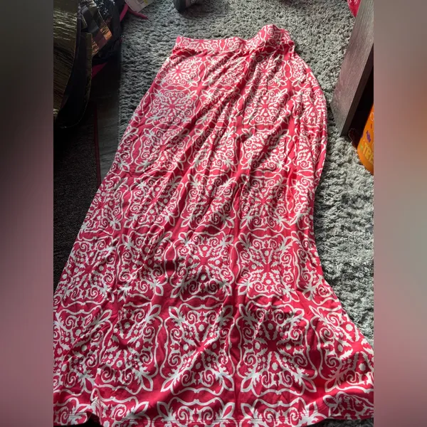 Boden Jersey Maxi‎ Skirt Size 8 Coral Pink White Paisley Colorful Draped Summer - Image 7
