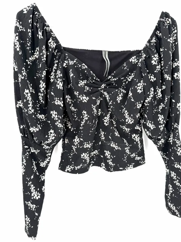 Anthropologie Sweetheart Floral Long Sleeve Crop Stretchy Feminine Blouse Top - Image 6
