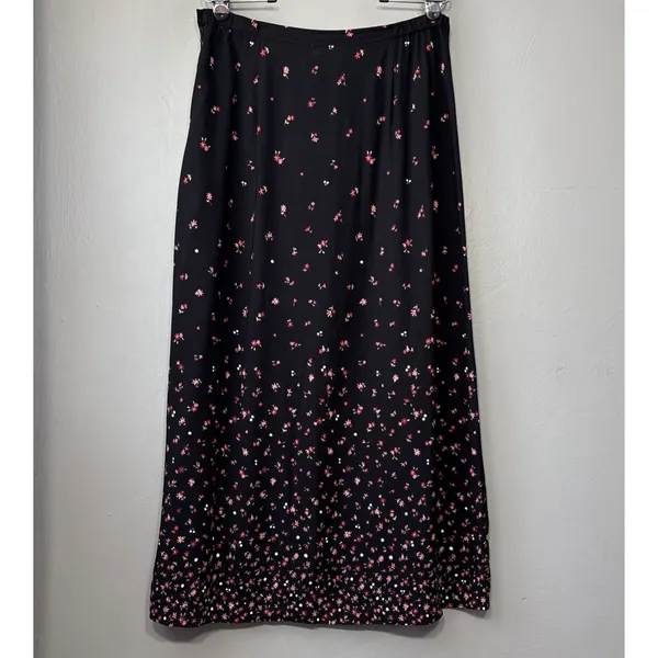 Vintage Ditzy Floral Skirt Size 14 Black Dark Romantic Church Modest Grunge Cute - Image 3