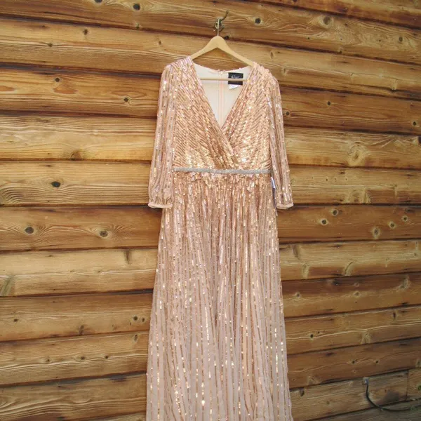 Mac Duggal 5509 SEQUINED WRAP OVER 3/4 SLEEVE GOWN - Image 7