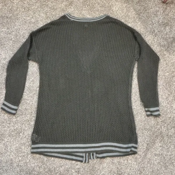 American Eagle Women's Green Open Knit Varsity Button Long Cardigan - Image 13