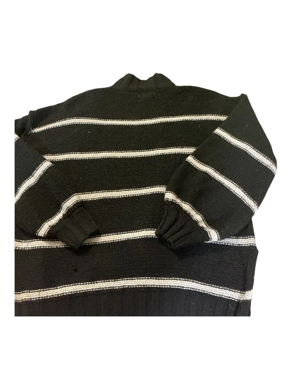 Olive + Oak Striped Chunky Knit Mock Neck Sweater - Size L Black/White - Image 2