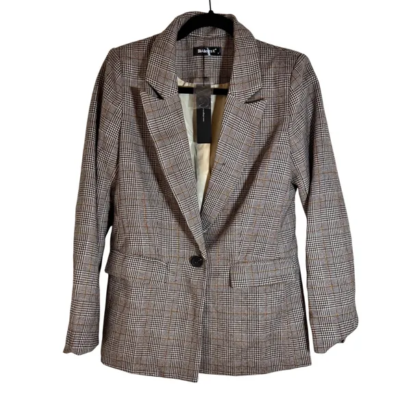 New! Allegra K Women's Plaid Blazer One Button Lapel Neck‎ Jacket - Image 8