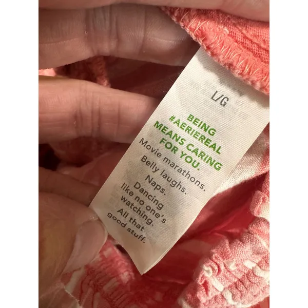 Aerie Pink‎ White Striped Linen Blend Smocked High Waist Shorts Womens Large - Image 5