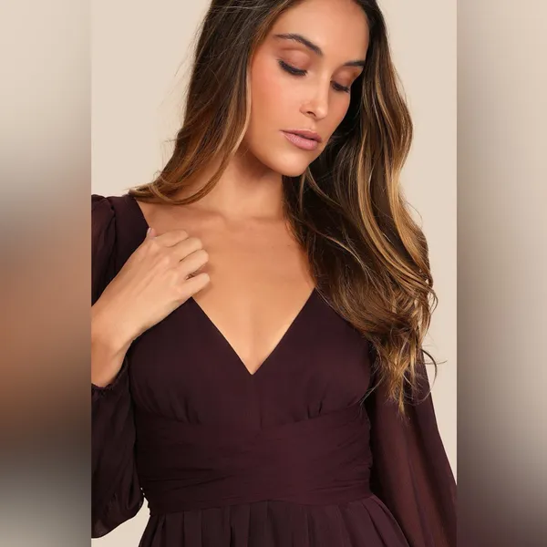 Lulus Enchant My Love Dark Purple V-Neck Long Sleeve Maxi Dress - Image 3