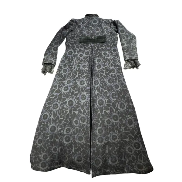 Custom Black Jacquard Long Coat Womens Medium Goth Wool Maxi Overcoat Witchy VTG - Image 13