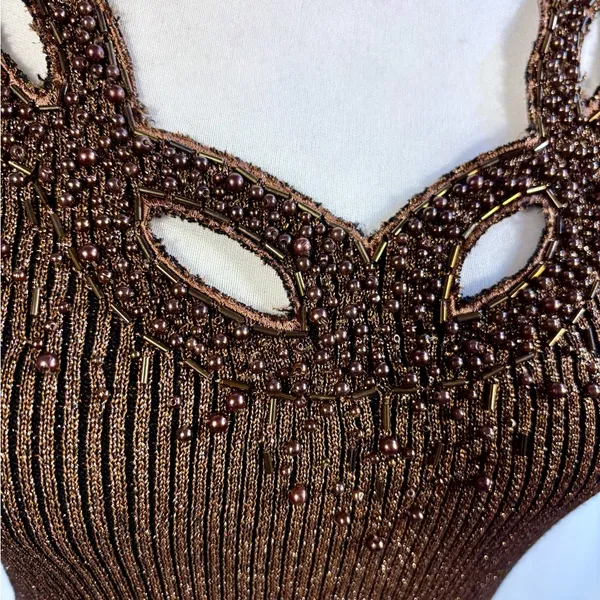 Vintage Cache Beaded Metallic Ribbed Tank Top Size Medium🧡 - Image 5