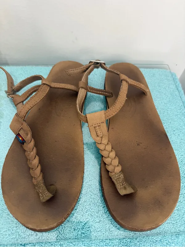 Rainbow Sandals Tan Braided Leather T-Strap Sandals - Image 2