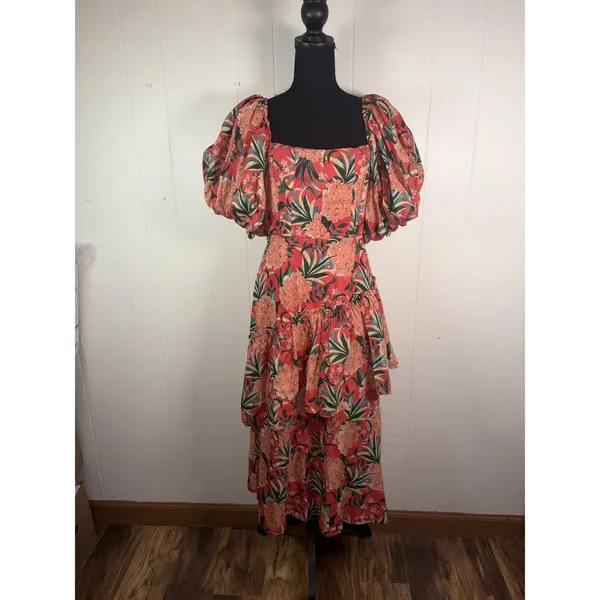 NWT farm rio pineapple bloom red Midi Dress M - Image 6