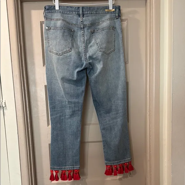 Anthropologie Pilcro Slim Boyfriend Jeans with Red Tassels - Image 6