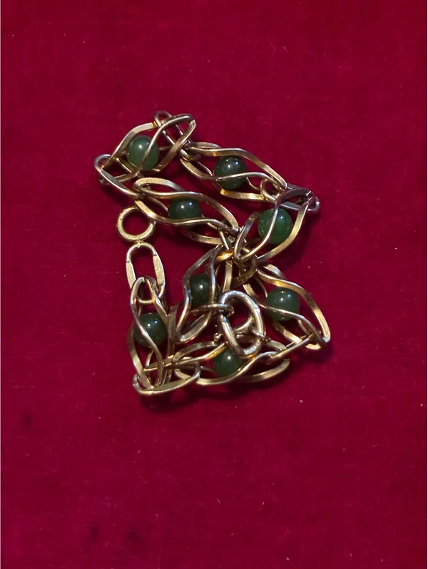Vintage Signed KREMENTZ Gold Overlay & Green Jade Bead Bracelet 7.75” - Image 6