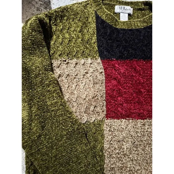All Points Vintage Dark Colorblock Boxy Chenille Knit Sweater Womens Large - Image 3