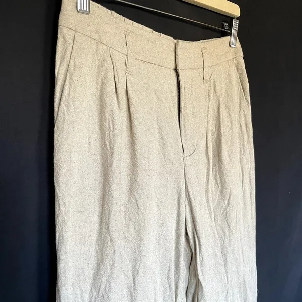 a new day linen blend tan wide leg pleated front‎ pants women's size 4 trousers - Image 2