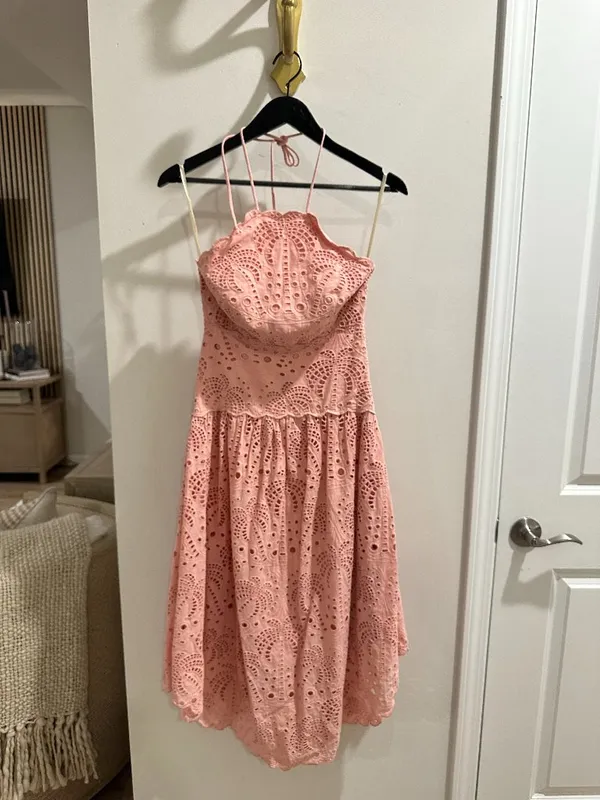 FARM RIO Blush Eyelet Midi Dress in Pink Size X-Small - Image 5