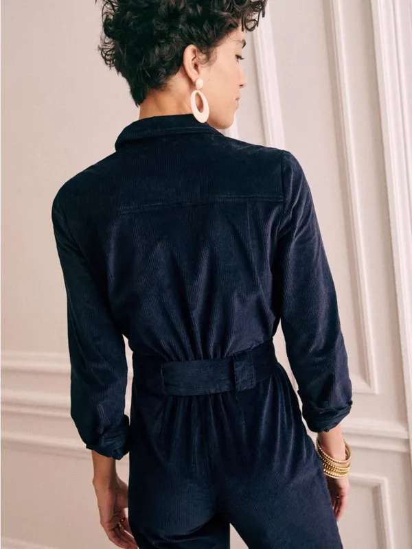 Sezane Bob jumpsuit in navy corduroy - Image 3