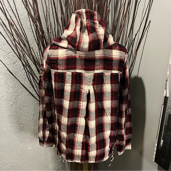 🏍️ Harley Davidson Red Plaid Hooded Long Sleeve Shirt Size Small🏍️ - Image 2