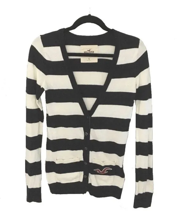 Hollister ★ Varsity Collegiate Rugby Stripe Cardigan Sweater ★ Navy White - Image 4