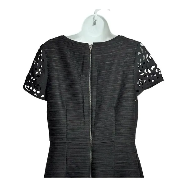 Anthropologie Maeve | Lasercut‎ Basalt Sheath Black Dress Short Sleeve Size 10 - Image 4