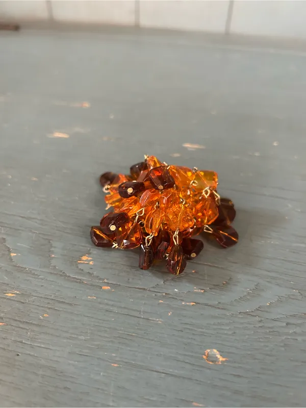 MCM Vintage Amber Cluster Bead Statement Brooch - Image 5