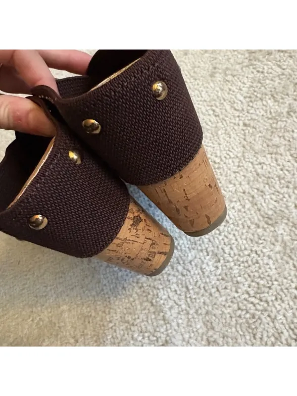 Montego Bay Club Brown Cork Wedge Sandals Studded Resort Wear Y2K - Image 2
