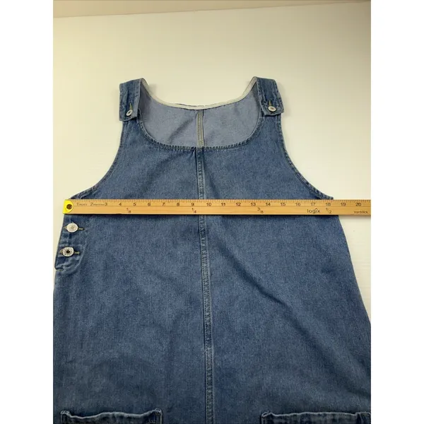 Ladies Blue Denim Sleeveless Jumper‎ Dress Medium Side Button Front Pockets - Image 3