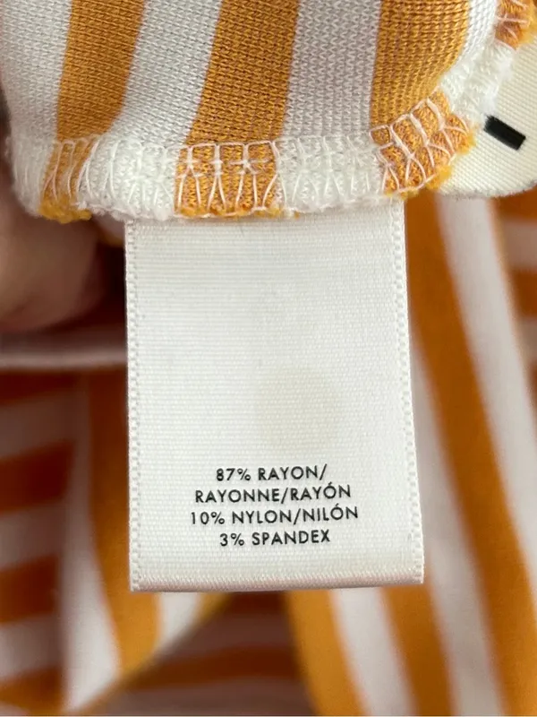 Ann Taylor Yellow Mustard White Striped Long Sleeve Top Scoop Neck Fall Casual - Image 3