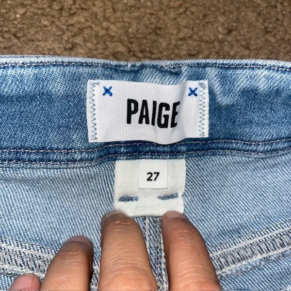 Paige Anessa Wide Leg Jeans High Rise‎ Patch Pocket Raw Hem Shooting Star 27 - Image 7