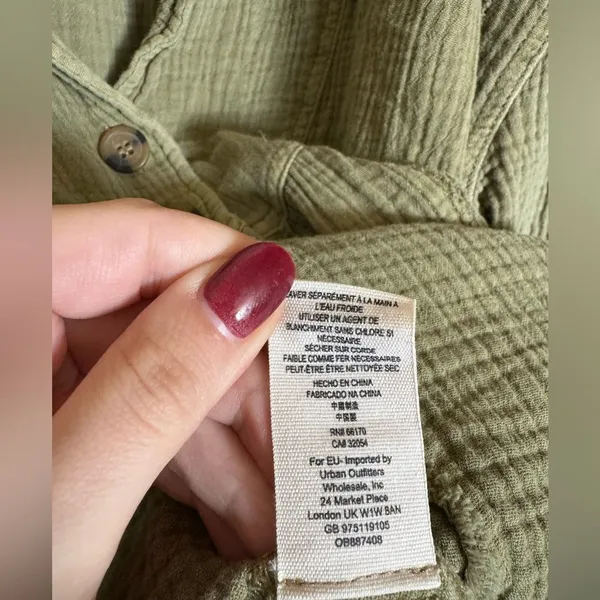 Free People all about the feels button down top tunic‎ shirt sz large in green - Image 5