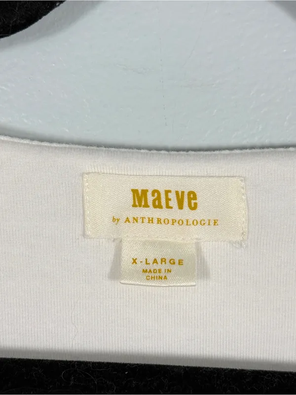 Maeve Anthropologie Puff Sleeve Faux Wrap Surplus Cotton Knit Top White XL - Image 5