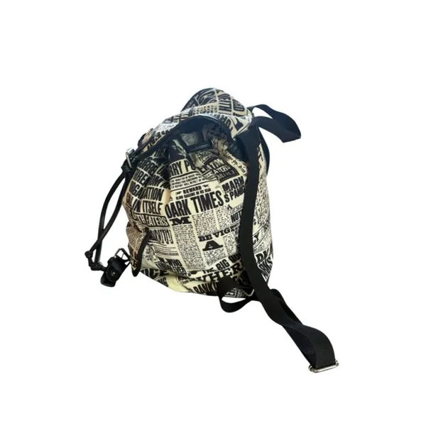 Black & White Newspaper Print Drawstring Backpack - Image 9