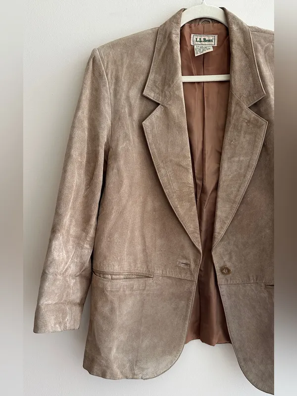L.L. Bean Tan Suede Blazer Jacket, Fall Outerwear, Size 10 Petite - Image 2