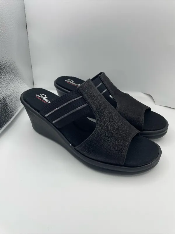 Skechers wedge platform cushion black sandals women’s Size 9 - Image 12