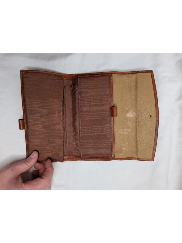 Dooney & Bourke Vintage Pebbled Leather Wallet Brown & Taupe Snap Kiss Lock - Image 6
