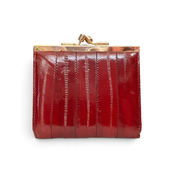 Vintage Eel Skin Burgundy Red Compact Kisslock Frame Wallet - Image 2