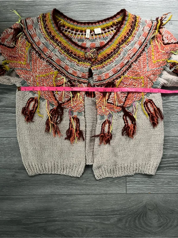 Moth Anthropologie Guajava Tan Salmon Button Cardigan Cropped Knit Open M Boho - Image 5