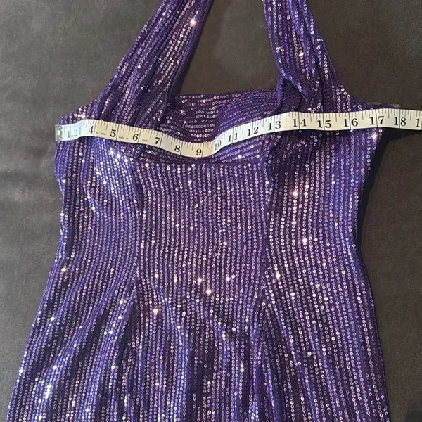 Women’s Purple Fully Sequined Short Prom Party Dress Halter Neck Size 8 NEW - Image 12