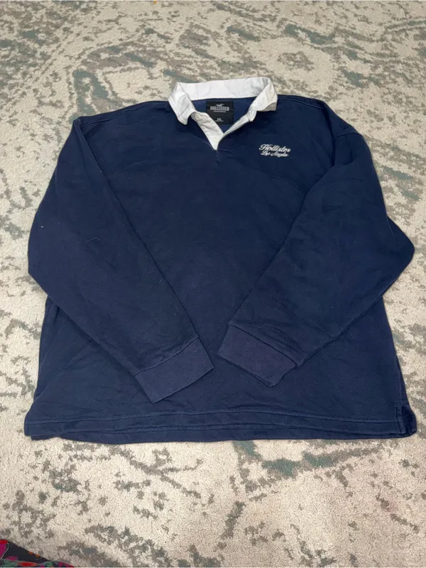 Hollister Navy Rugby Collar Sweatshirt Pullover XXL - Image 4