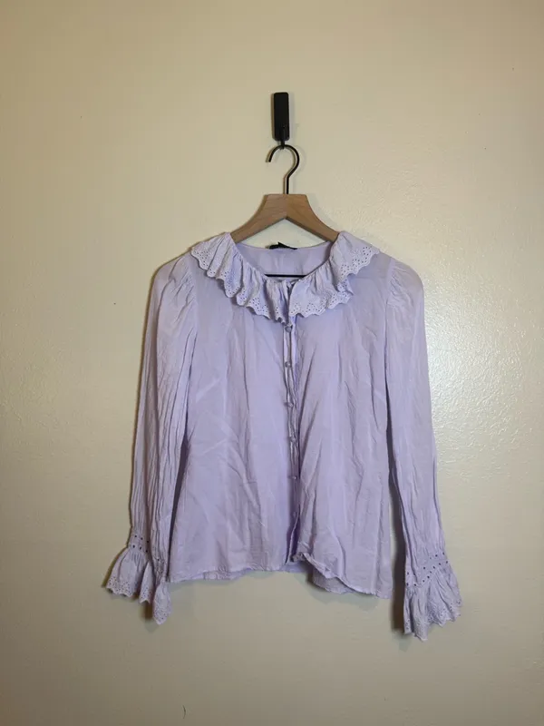 J. Crew Embroidered ruffle-collar top with‎ eyelet - Image 2