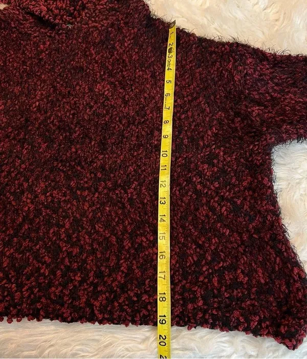 Lira Oversized Chunky Knit Hooded Sweater Women’s Size Large Boxy Fit Red Black - Image 7
