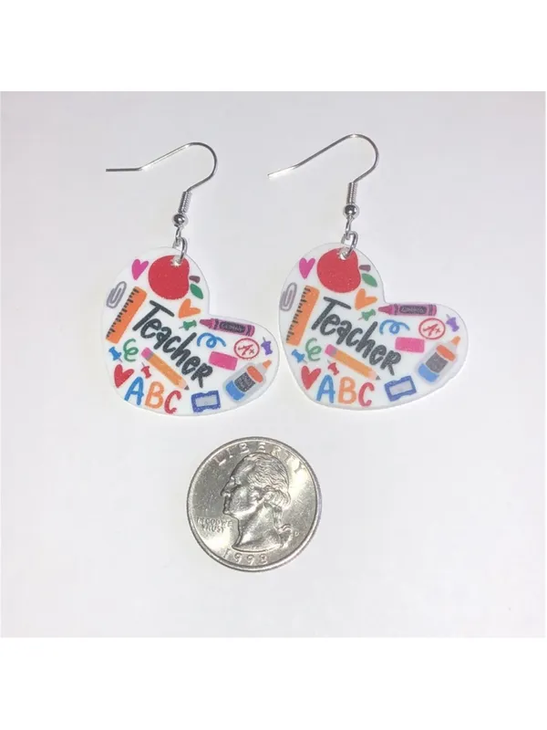 Colorful Teacher Heart Earrings - Image 2