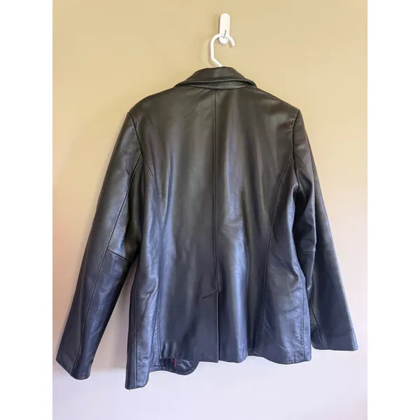 Worthington Black Genuine Lambskin Leather Blazer‎ Jacket Womens Medium 3 Button - Image 3