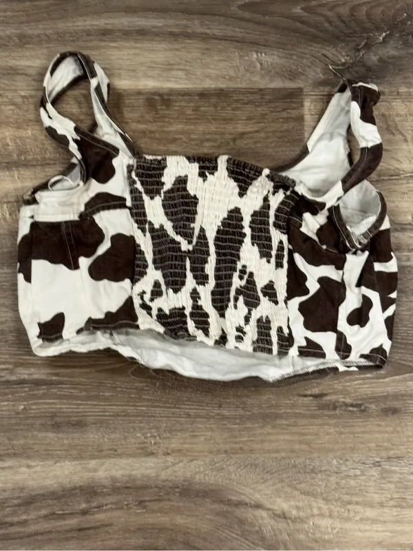 Lone Star Cow Print Corset Crop Tank Top Women’s Large - Image 2