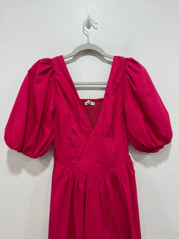 Abercrombie & Fitch Fuchsia Puff Sleeve Maxi Dress Smocked Back Cottagecore Size XS - Image 3