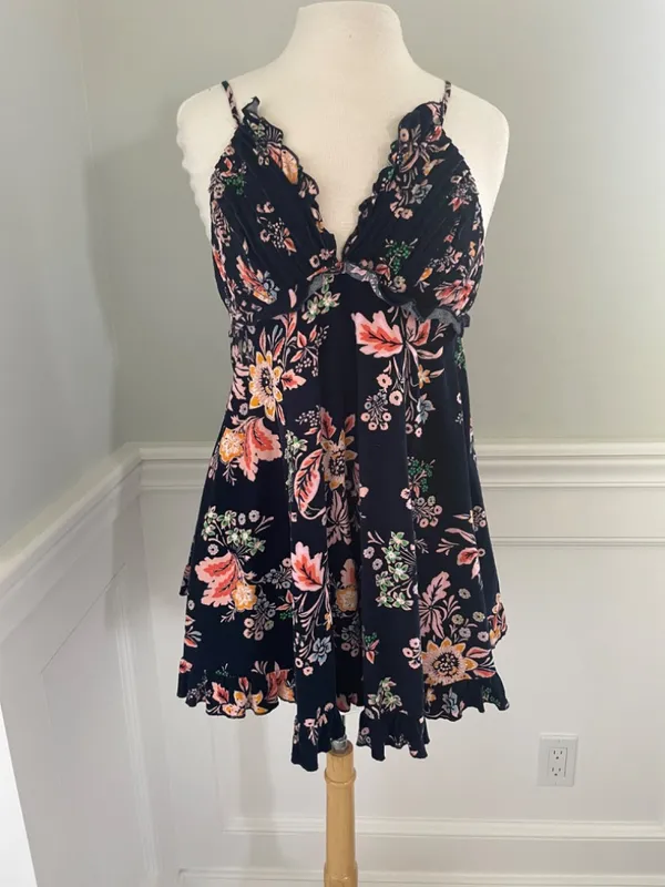 Free People Corduroy Ruffle Floral Mini Dress Size Xs! - Image 2